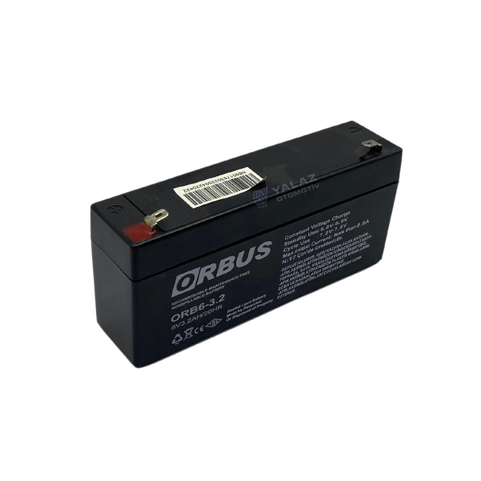 ORBUS 6V 3.2 AH AKÜ KURU TİP 20 HR (UZUN) (134*34*60) (0,6 KG) TSE'Lİ