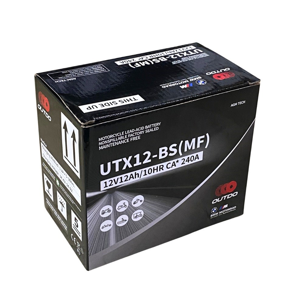 OUTDO 12V 12 AH MOTOSİKLET AKÜSÜ AGM TECH 240 A (EN) (150*86*130 MM) (YTX12-BS) (UTX12-BS-MF)