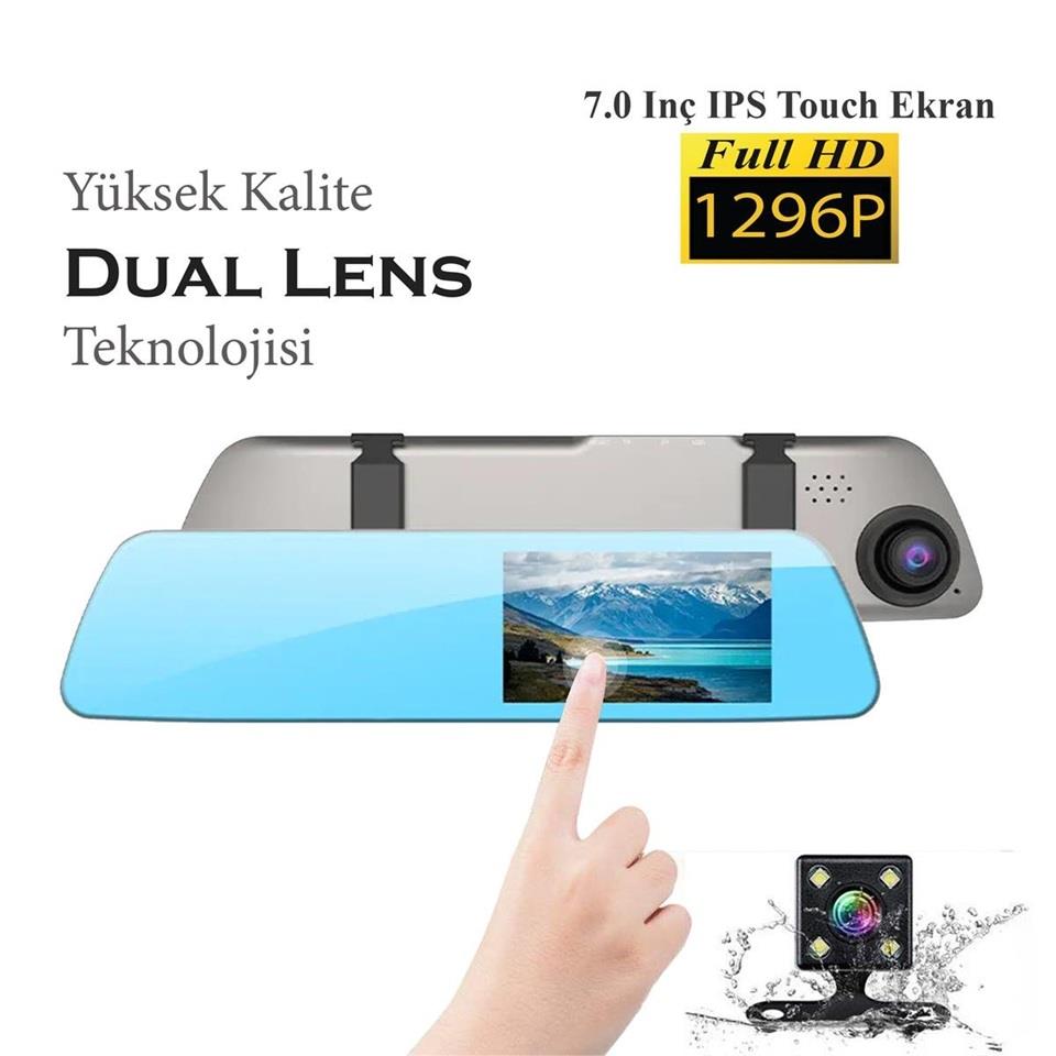ARAÇ YOL KAYIT KAMERASI DİKİZ AYNALI FULL HD (ÖN-ARKA KAMERALI/GECE GÖRÜŞLÜ 32 GB)