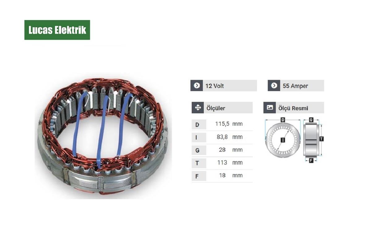 LUCAS 12V ALTERNATÖR STATÖR 55 A (3 UÇLU) (A-115)