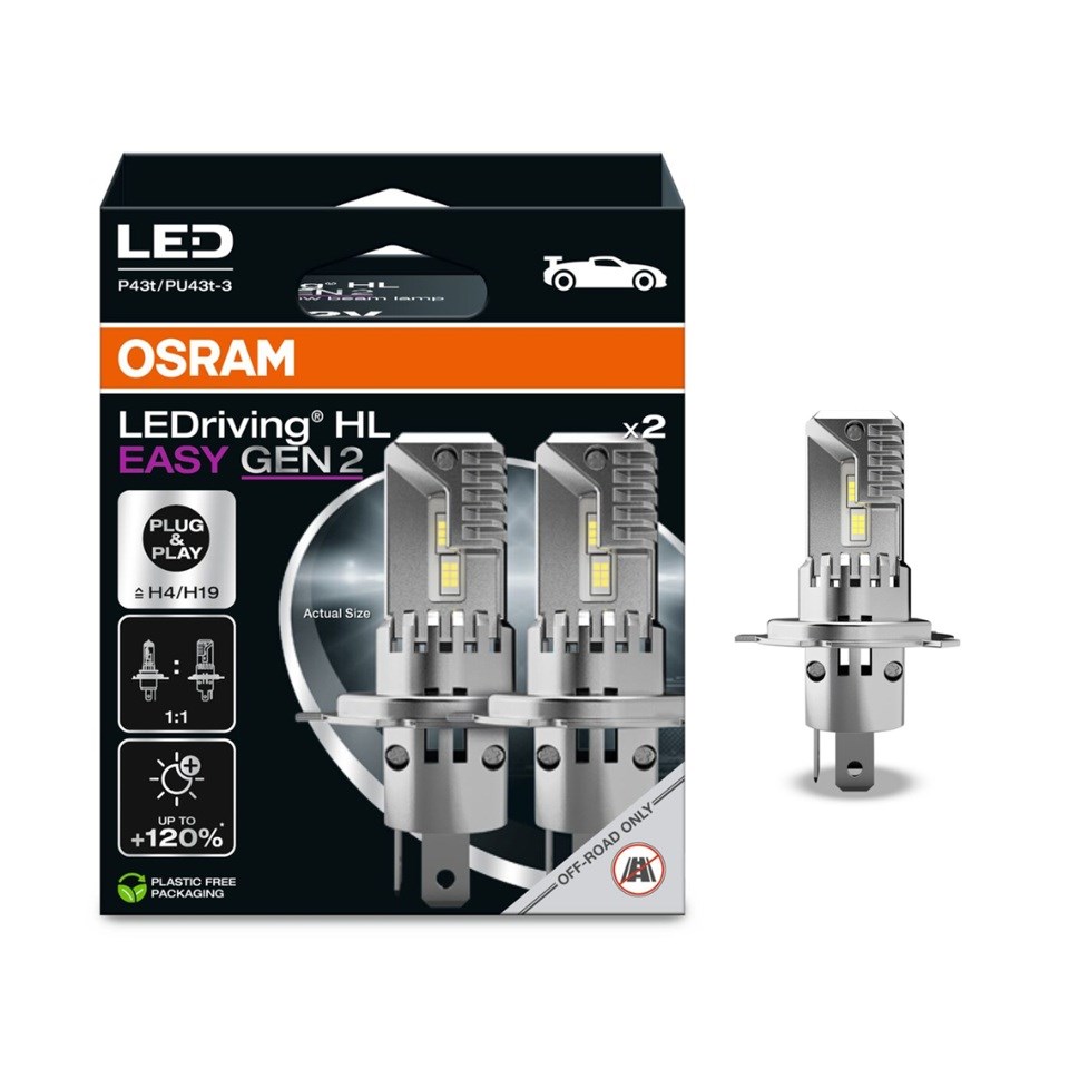 OSRAM 12V H4/H19 XENON LED FAR AMPUL SETİ 25W + %120 PARLAK IŞIK 6500K 2000 LÜMEN P43T/PU43T