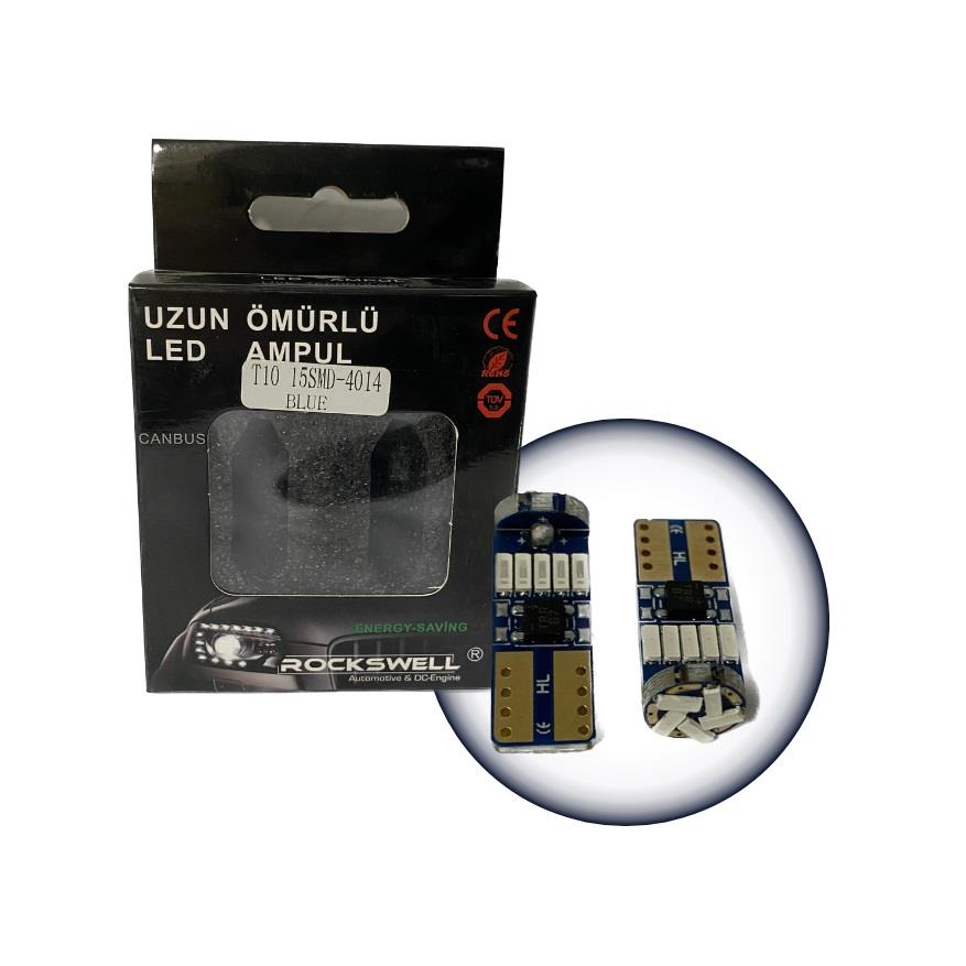 12V DİPSİZ T10 AMPUL 15 LEDLİ MAVİ (2 AD)