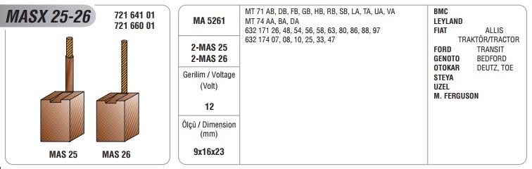 IKA 12V MARŞ KÖMÜRÜ MAKO TİPİ MASX-25/26 (4 AD)
