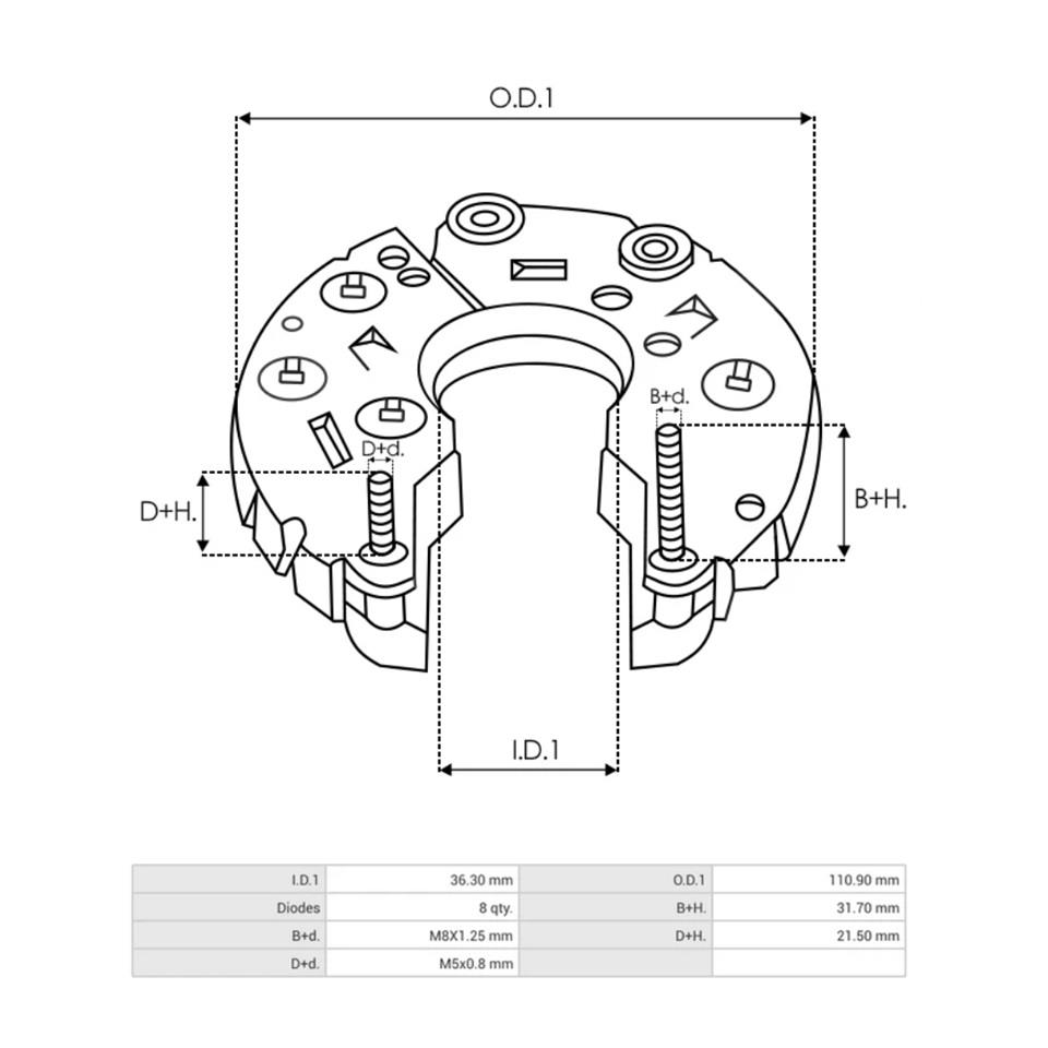 DİYOT TABLASI BOSCH TİPİ 120 A 8 DİYOT (2 CIVATALI M5/M8/2-FİŞ) JOHNDEERE-KHD-NEW HOLLAND