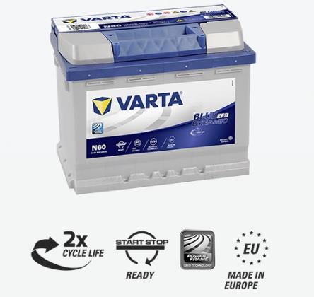 VARTA 12V 60 AH AKÜ EFB BLUE DYNAMIC CCA 640 A (EN) (START-STOP) (242*175*190)