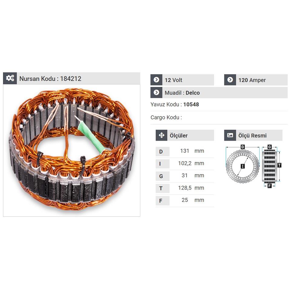 12V ALTERNATÖR STATÖR DELCO TİPİ 120 A (4 UÇLU) HYUNDAI SONATA-KIA SORENTO