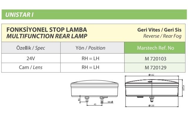 MARS 24V STOP LAMBASI YUVARLAK (LEDLİ) (4 FONKSİYONLU) (140*60 MM)
