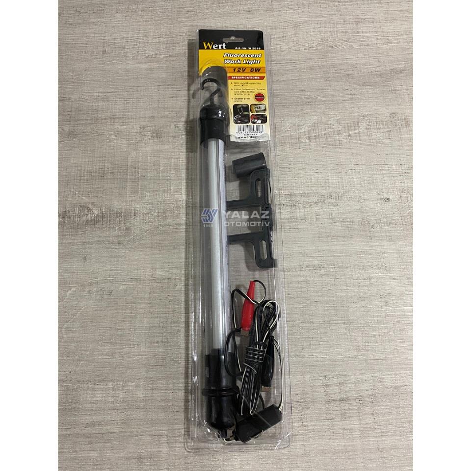 12V SEYYAR LAMBA FLORESAN 8W BEYAZ (42 CM) (MAŞALI+ÇAKMAK FİŞLİ) (KABLO UZUNLUĞU 3 MT)