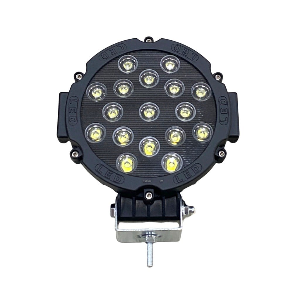 12V-36V LED LAMBA OFF-ROAD 51W (17 LEDLİ) (YUVARLAK) (SİYAH) (155*155 MM)