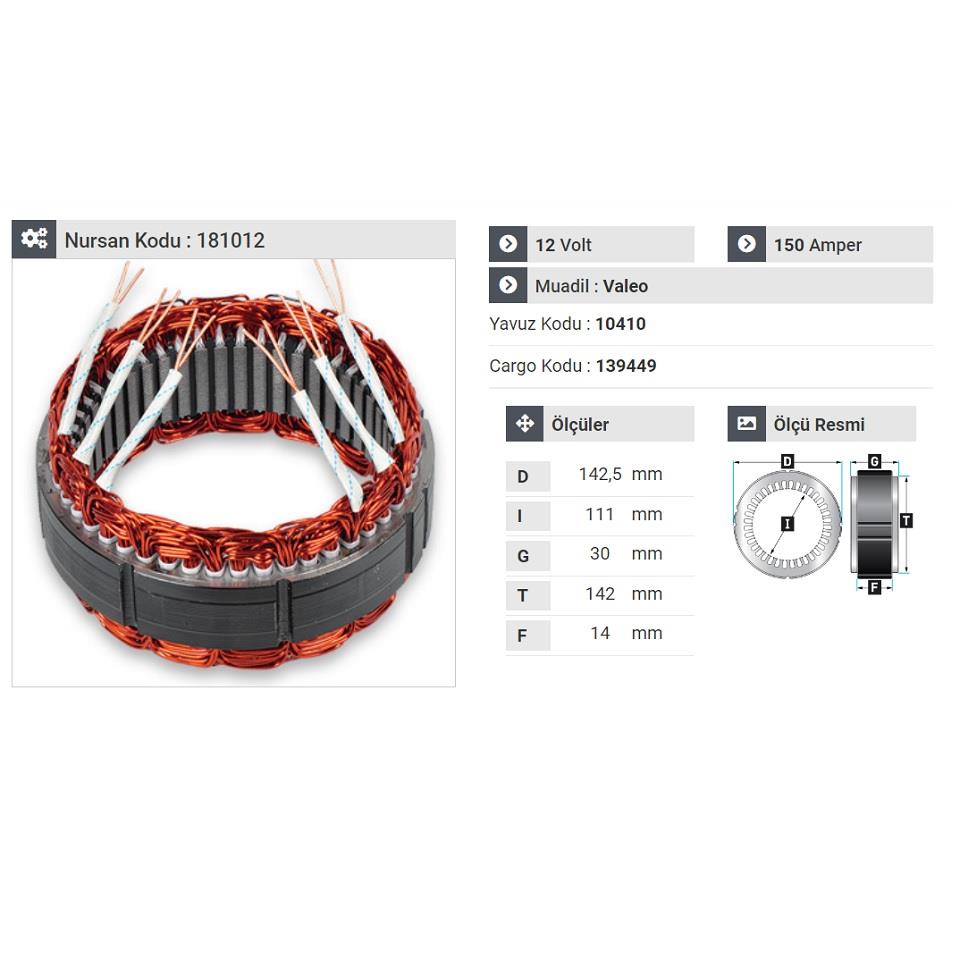 12V ALTERNATÖR STATÖR VALEO TİPİ 150 A (6 UÇLU)