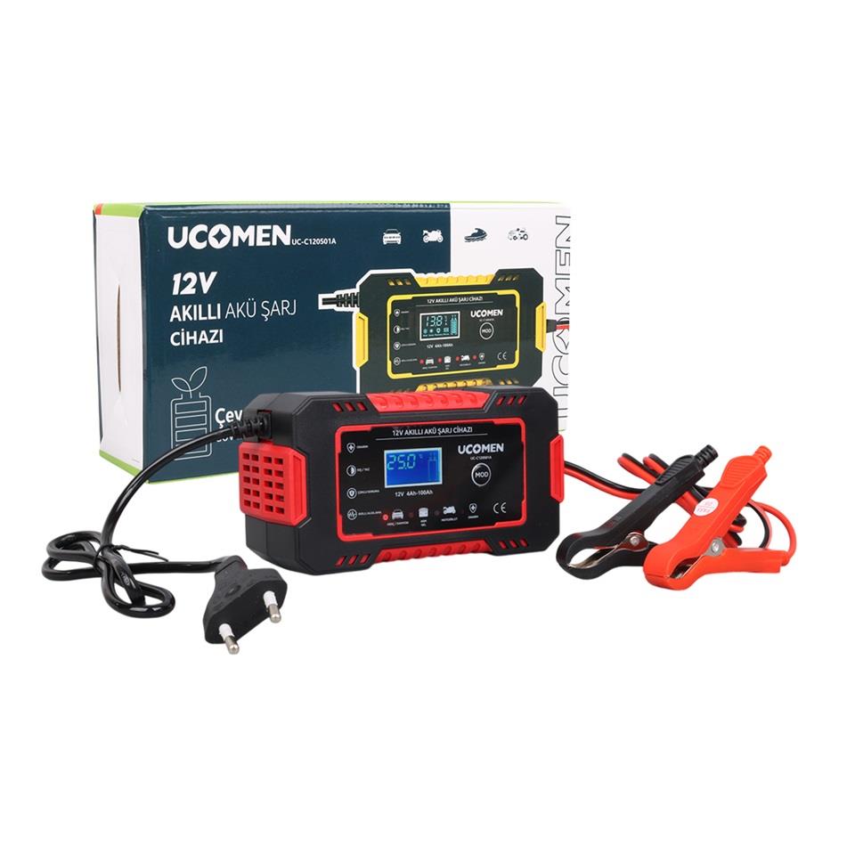 UCOMEN 12V ŞARJ REDRESÖRÜ (AKILLI AKÜ ŞARJ CİHAZI) OTOMATİK 6 A LCD EKRAN KIRMIZI (+AGM/JEL)