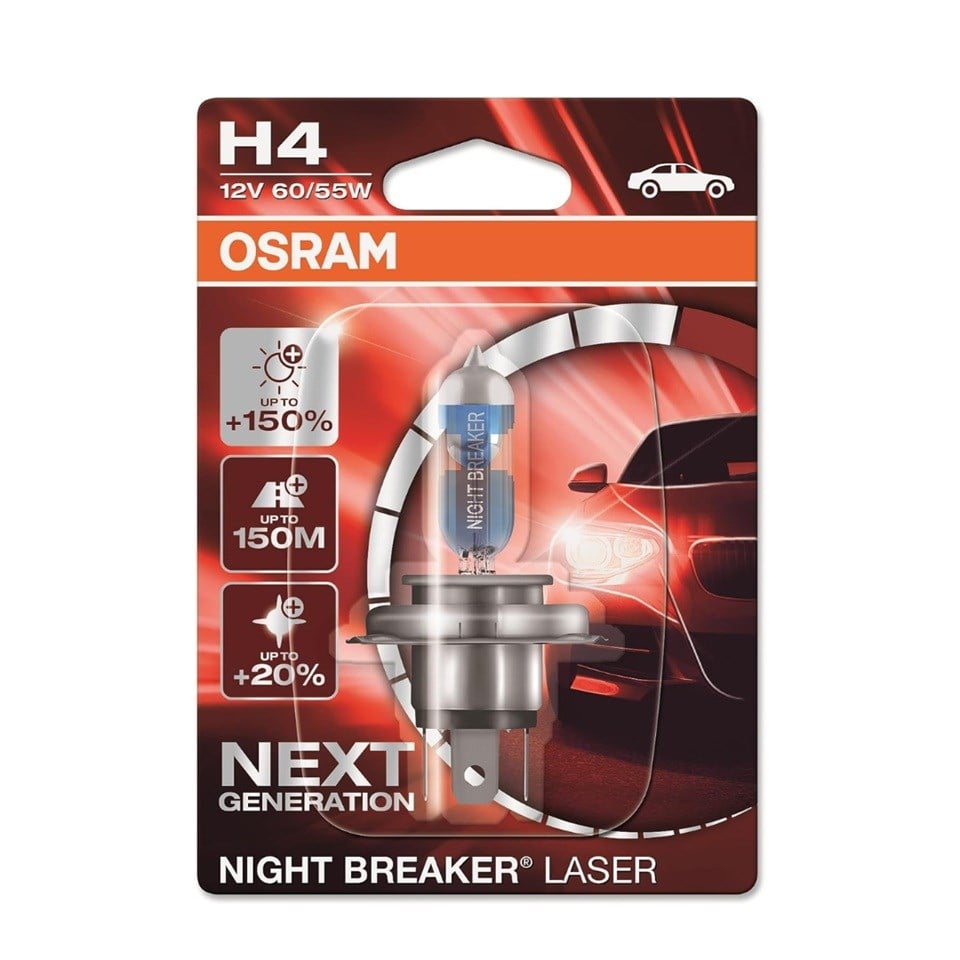 OSRAM 12V H4 AMPUL 60/55W +%150 PARLAK IŞIK +150 METRE FAZLA GÖRÜŞ +%20 BEYAZ IŞIK (1 AD)