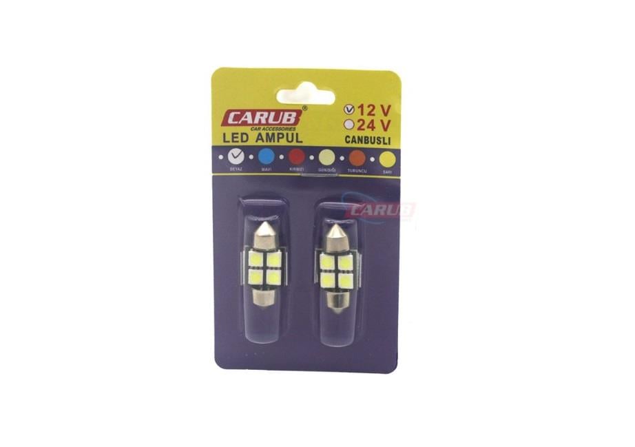 12V SOFİT AMPUL 4 LEDLİ BEYAZ (31 MM) (2 AD)