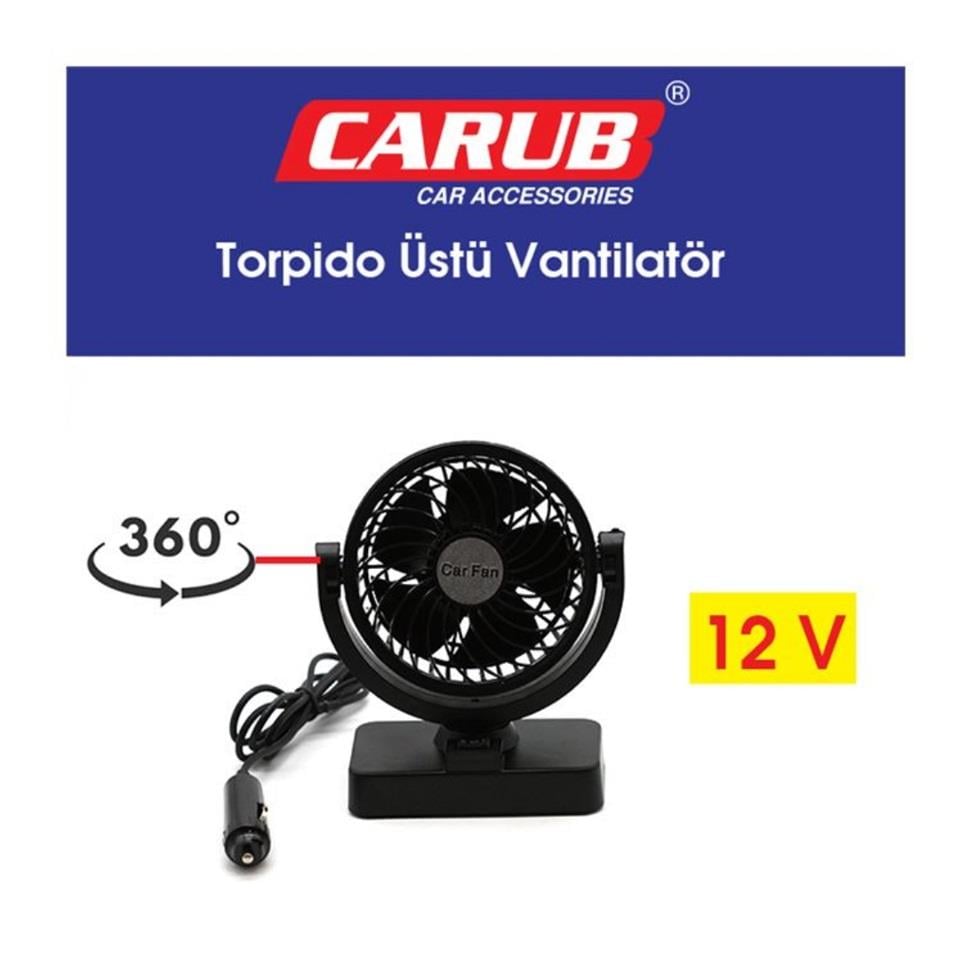 12V VANTİLATÖR 4 '' (ÇAKMAK FİŞLİ) (TORPİDO ÜSTÜ) (ÇİFT DEVRE) (360° AYARLANABİLİR) (135*85*152 MM)