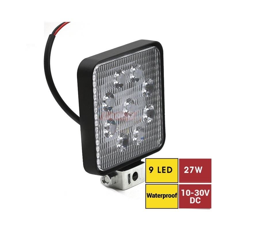 10V-30V ÇALIŞMA LAMBASI KARE 27W (3W X 9 POWER LEDLİ) (105 X 105 MM)