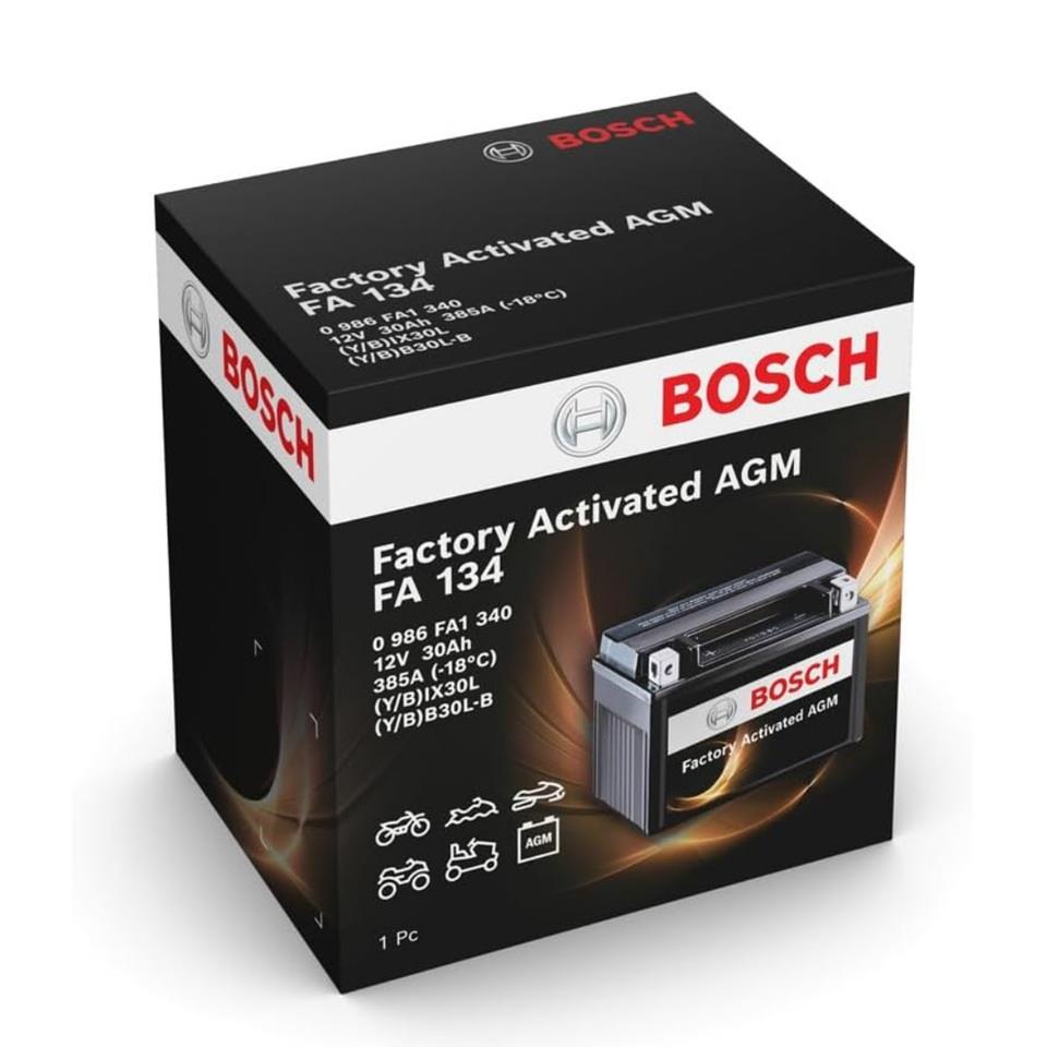 BOSCH 12V 30 AH MOTOSİKLET AKÜSÜ AGM 385 A (EN) (166*126*173) (FA134) (YIX30L) (YB30L-B) (BIX30L)