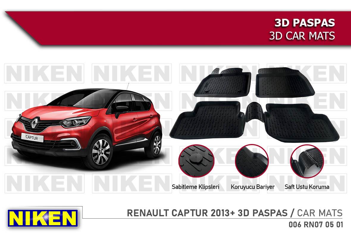 3D ARAÇ PASPASI (SİYAH) (4 PARÇA) RENAULT CAPTUR 2013 > ( SABİTLEME KLİPSSİZ )