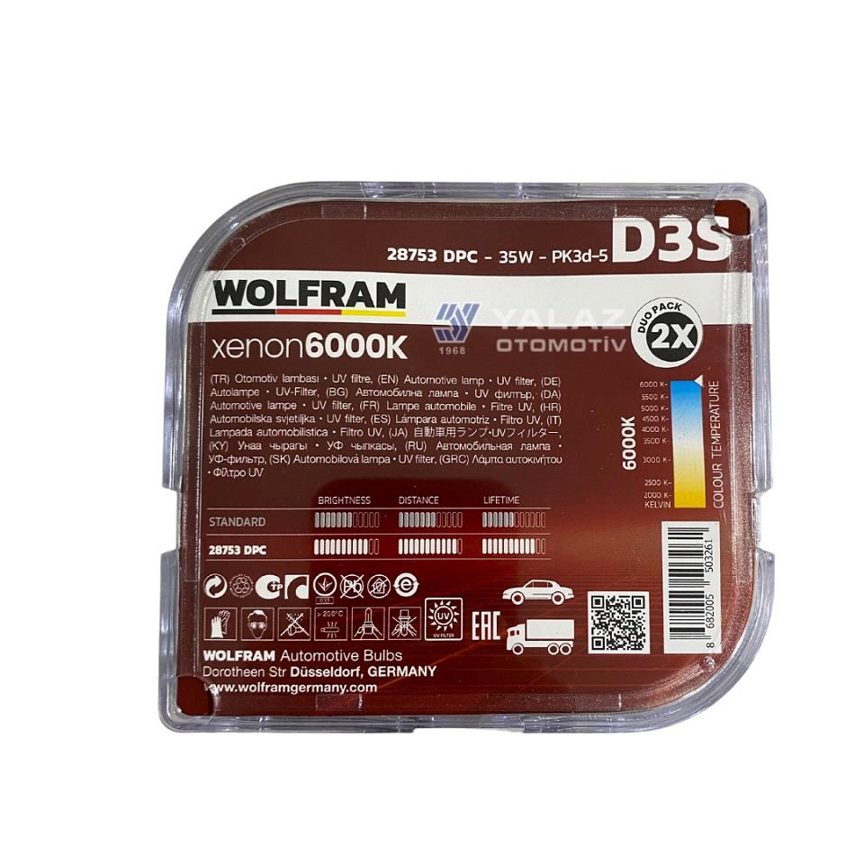 WOLFRAM 12V-24V XENON AMPUL D3S 35W 6000K EKSTRA PARLAK IŞIK (2 AD)