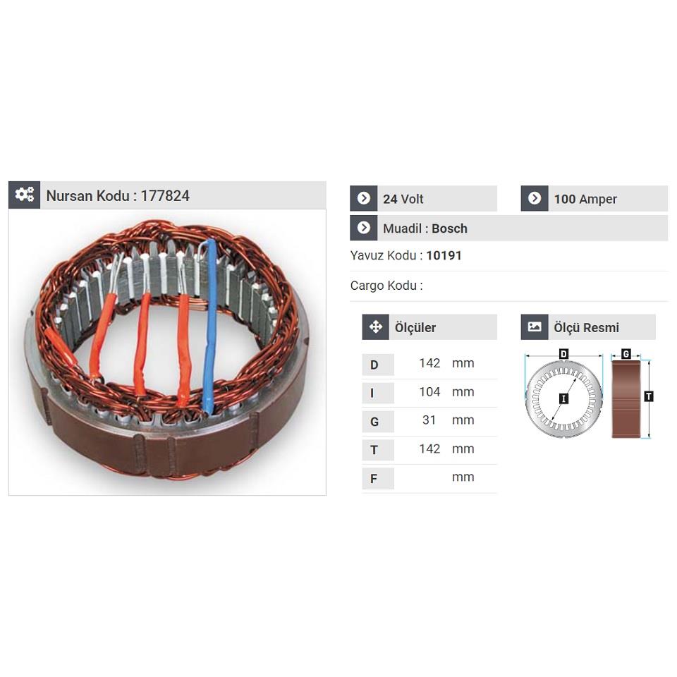24V ALTERNATÖR STATÖR BOSCH TİPİ 100 A (4 UÇLU)