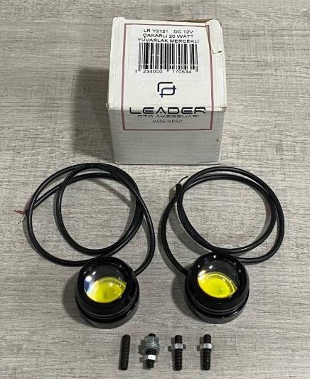 12V LAMBA YUVARLAK MERCEKLİ COB LEDLİ 20W FONKSİYONLU ÇAKARLI (UNIVERSAL) BEYAZ 40 MM (2 AD)