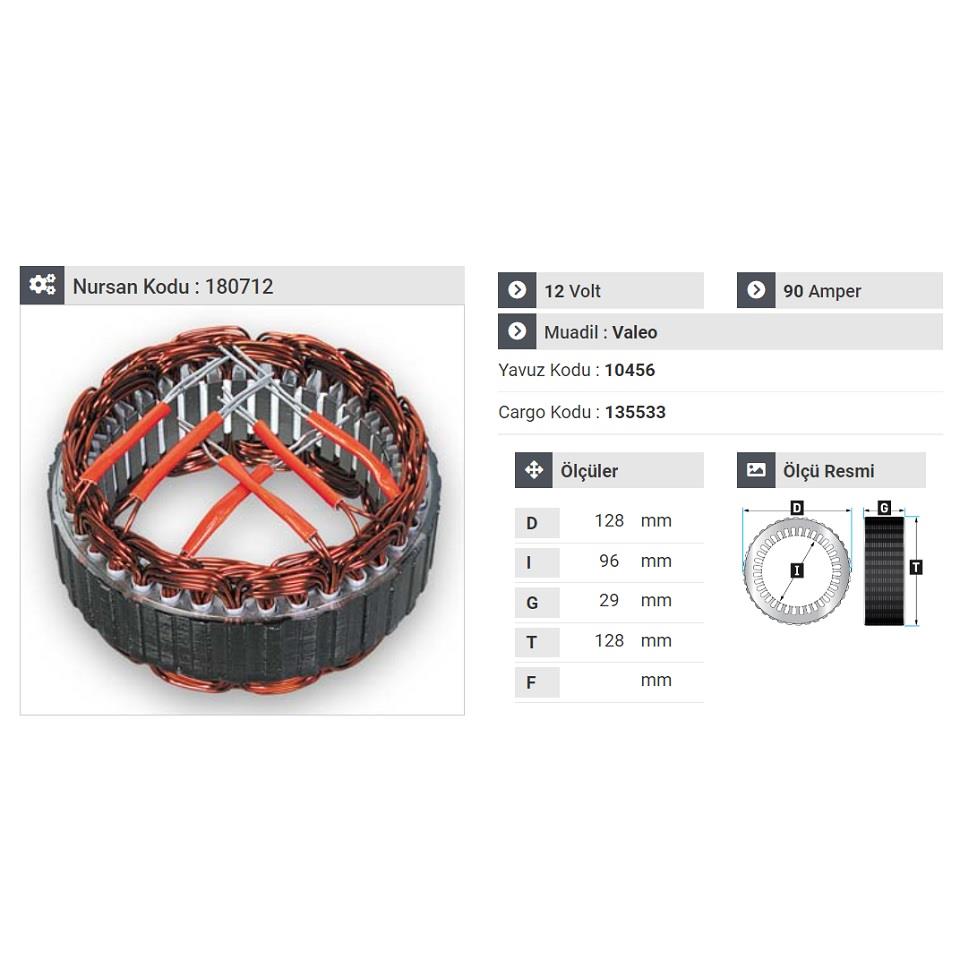 12V ALTERNATÖR STATÖR VALEO TİPİ 90 A (6 UÇLU)