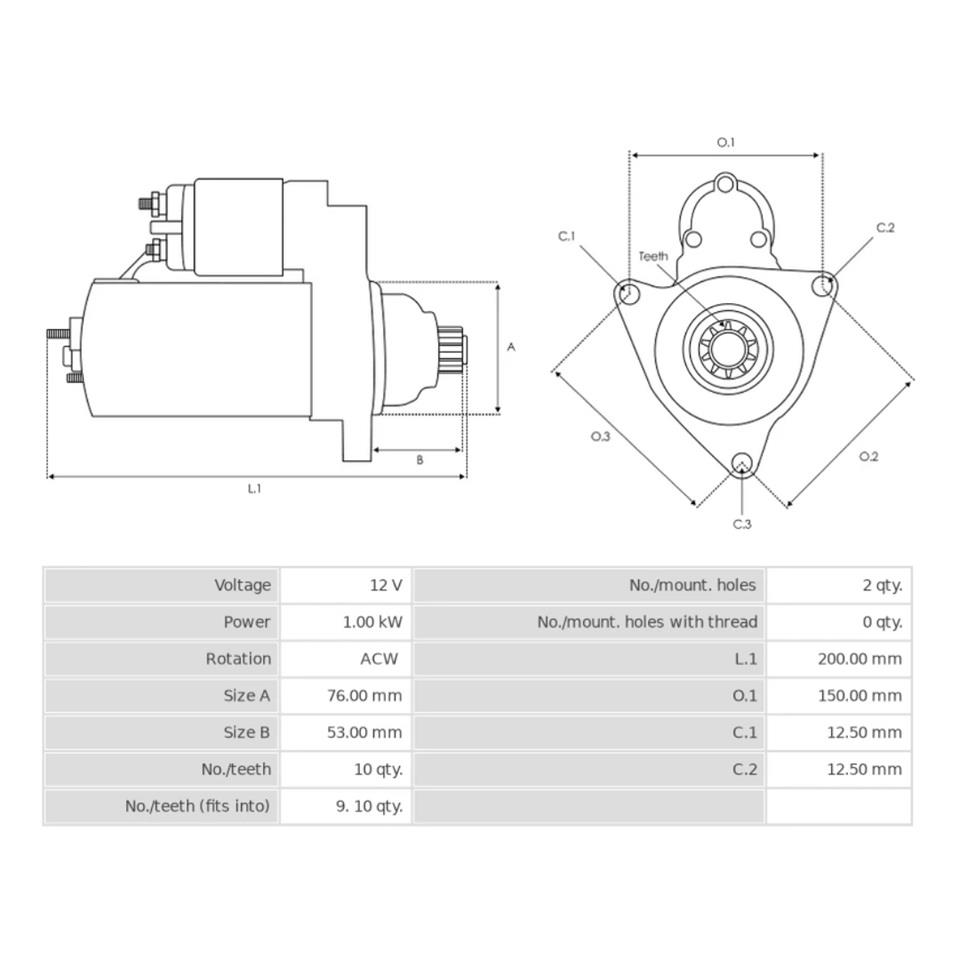 12V MARŞ MOTORU VALEO TİPİ 10 DİŞ 1 KW TERS (OVAL SOKET) AUDI-SEAT-SKODA-VW BENZİNLİ