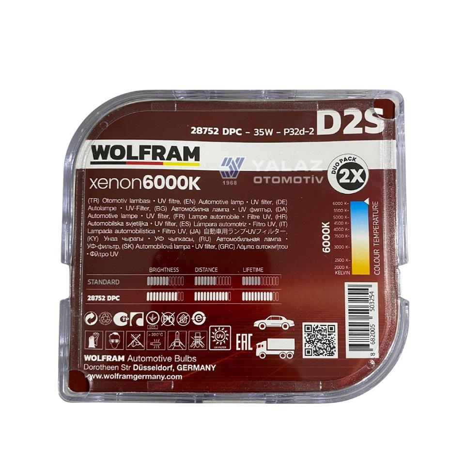 WOLFRAM 12V-24V XENON AMPUL D2S 35W 6000K EKSTRA PARLAK IŞIK (2 AD)