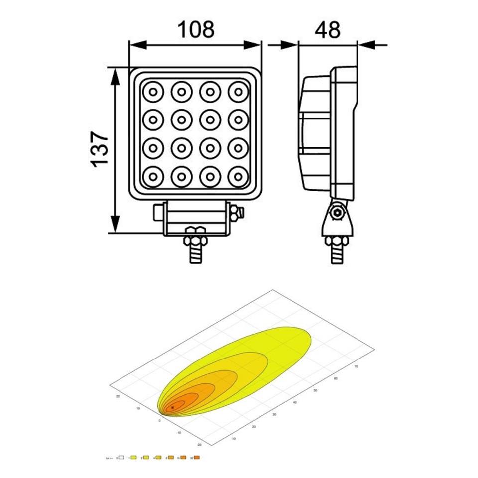 HELLA 10V-30V ÇALIŞMA LAMBASI KARE 48W 6000K 2500 LÜMEN (16 X 3W POWER LEDLİ) (137*108*48 MM)