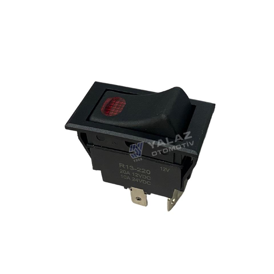 12V TUŞLU ANAHTAR IŞIKLI KIRMIZI 3 FİŞLİ (ON-OFF)