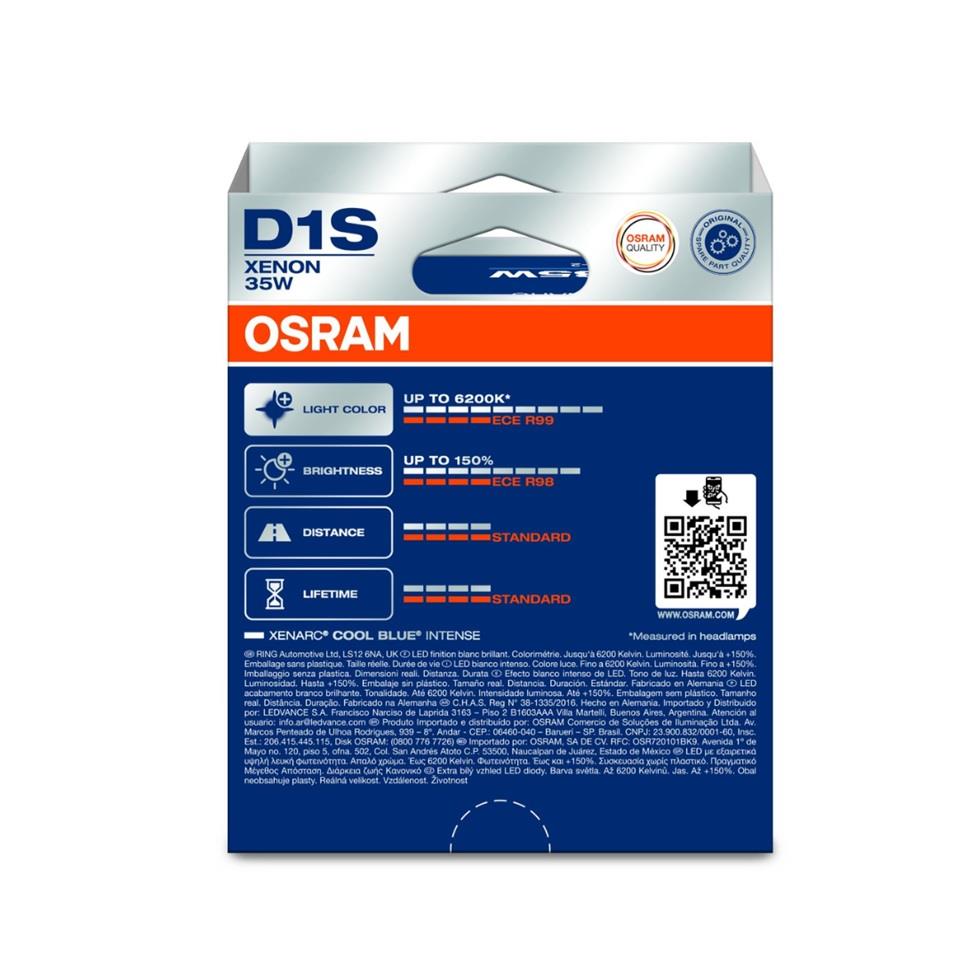 OSRAM XENON AMPUL D1S 35W 6200K COOL BLUE INTENSE (BEYAZ IŞIK) (2 AD)