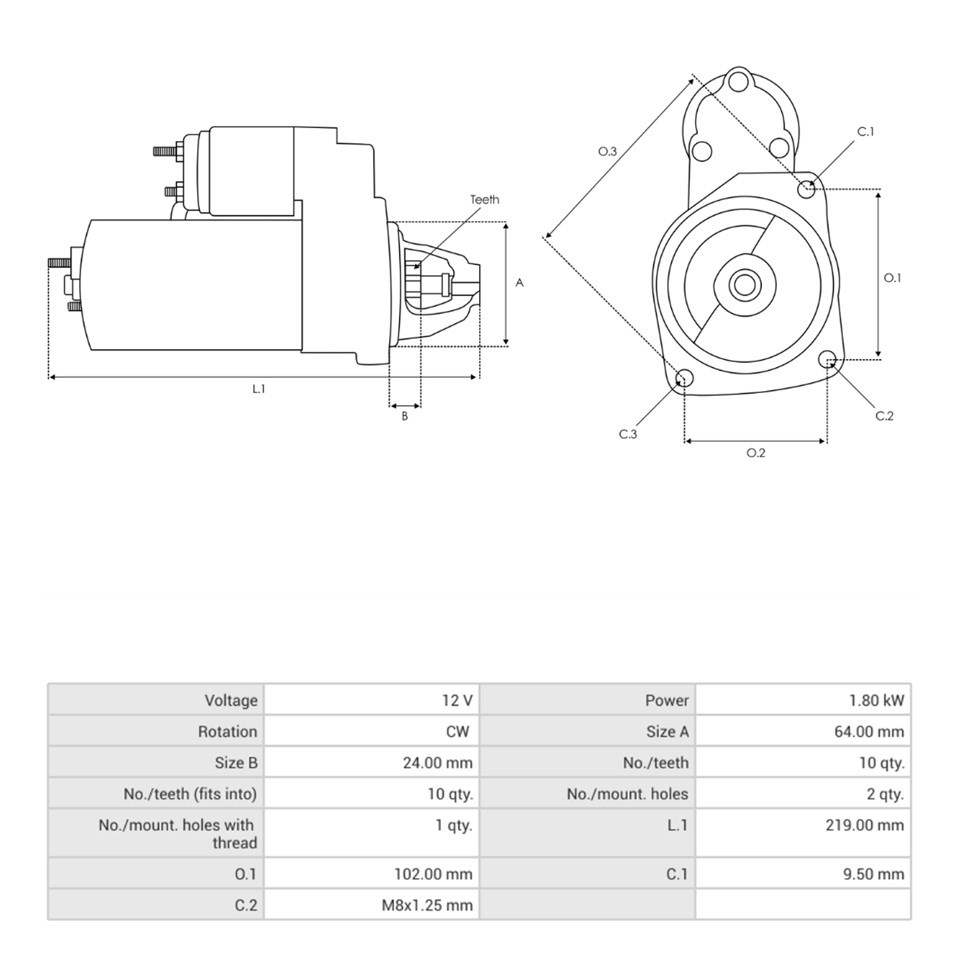 VALEO 12V MARŞ MOTORU 10 DİŞ 1.8 KW FIAT 1.3 MULTIJET/OPEL 1.3 CDTI POLAND