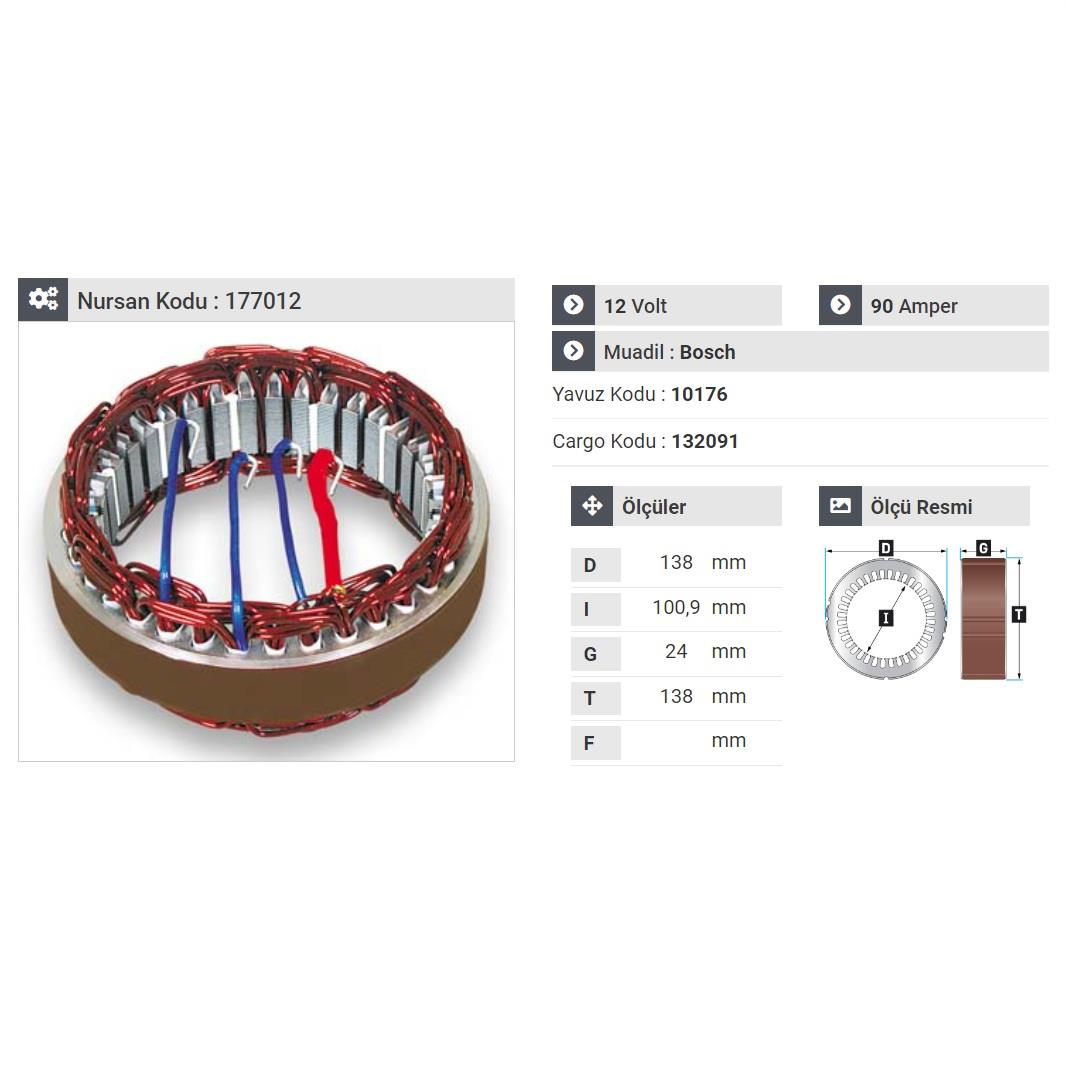 12V ALTERNATÖR STATÖR BOSCH TİPİ 90 A (4 UÇLU)