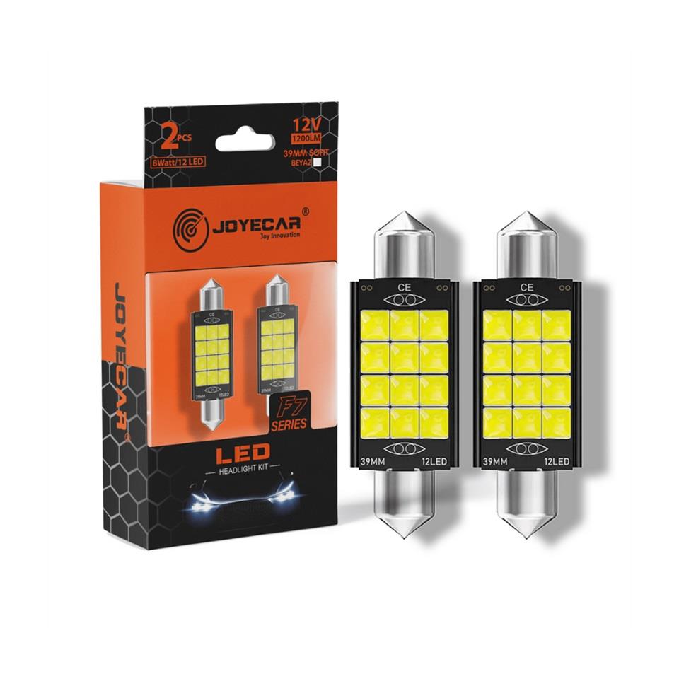 JOYECAR 12V SOFİT AMPUL 12 LEDLİ BEYAZ (39 MM) (2 AD)
