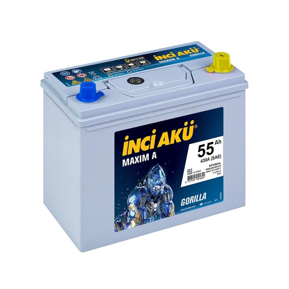 İNCİ 12V 55 AH AKÜ MAXIM A GORILLA 430 A (EN) (238*129*224) (DAR)