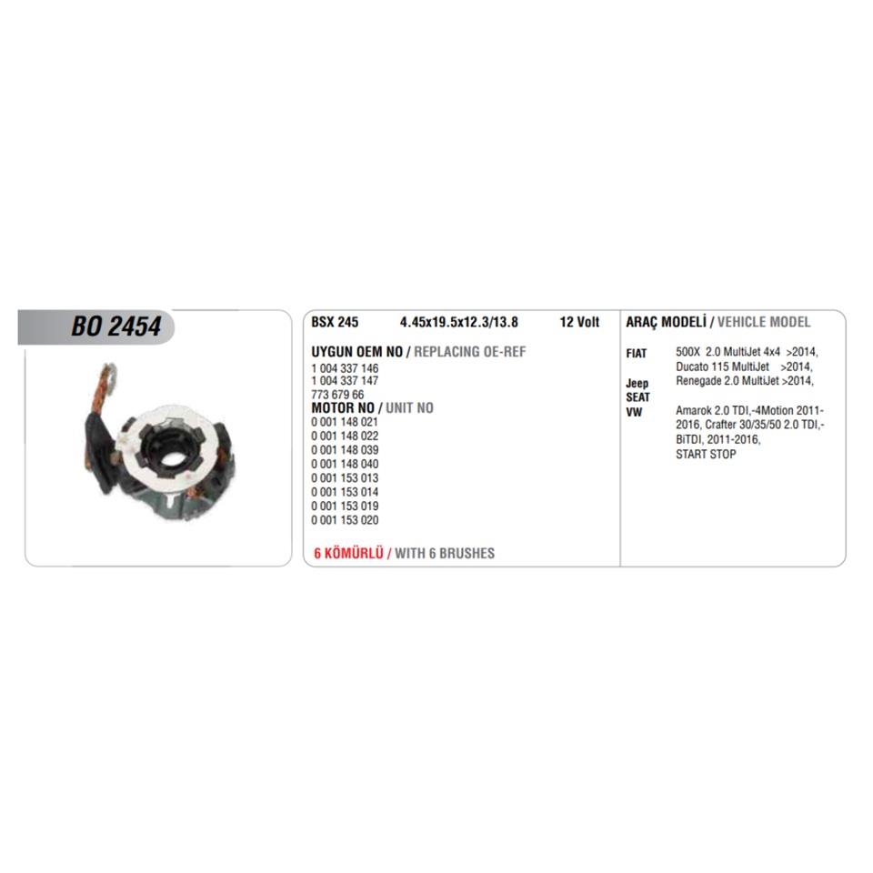 MEGA MARŞ KÖMÜR YUVASI (4LÜ) (START-STOP) FIAT 500X/DUCATO-JEEP RENEGADE-SEAT-VW AMAROK/CRAFTER