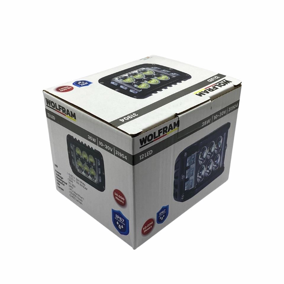 WOLFRAM 10V-30V OFF-ROAD LED LAMBA 36W (6 LEDLİ) (BEYAZ-SARI ÇAKARLI) E9