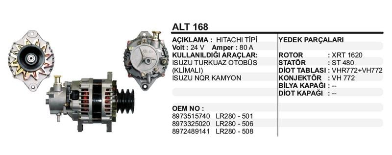 24V ALTERNATÖR DİNAMO 100 A (L-S) (ÇİFT FİŞ) (KLİMALI) ISUZU TURKUAZ OTOBÜS/KAMYON