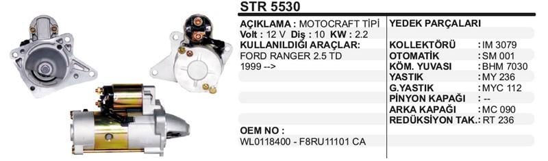 12V MARŞ MOTORU MITSUBISHI TİPİ 10 DİŞ/12 DİŞ 2.2 KW FORD RANGER/MAZDA B2500