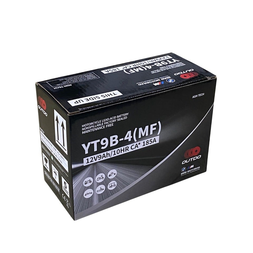 OUTDO 12V 9 AH MOTOSİKLET AKÜSÜ AGM TECH 185 A (EN) (150*70*105) (YT9B-BS) (YT9B-4-MF) (2.61 KG)