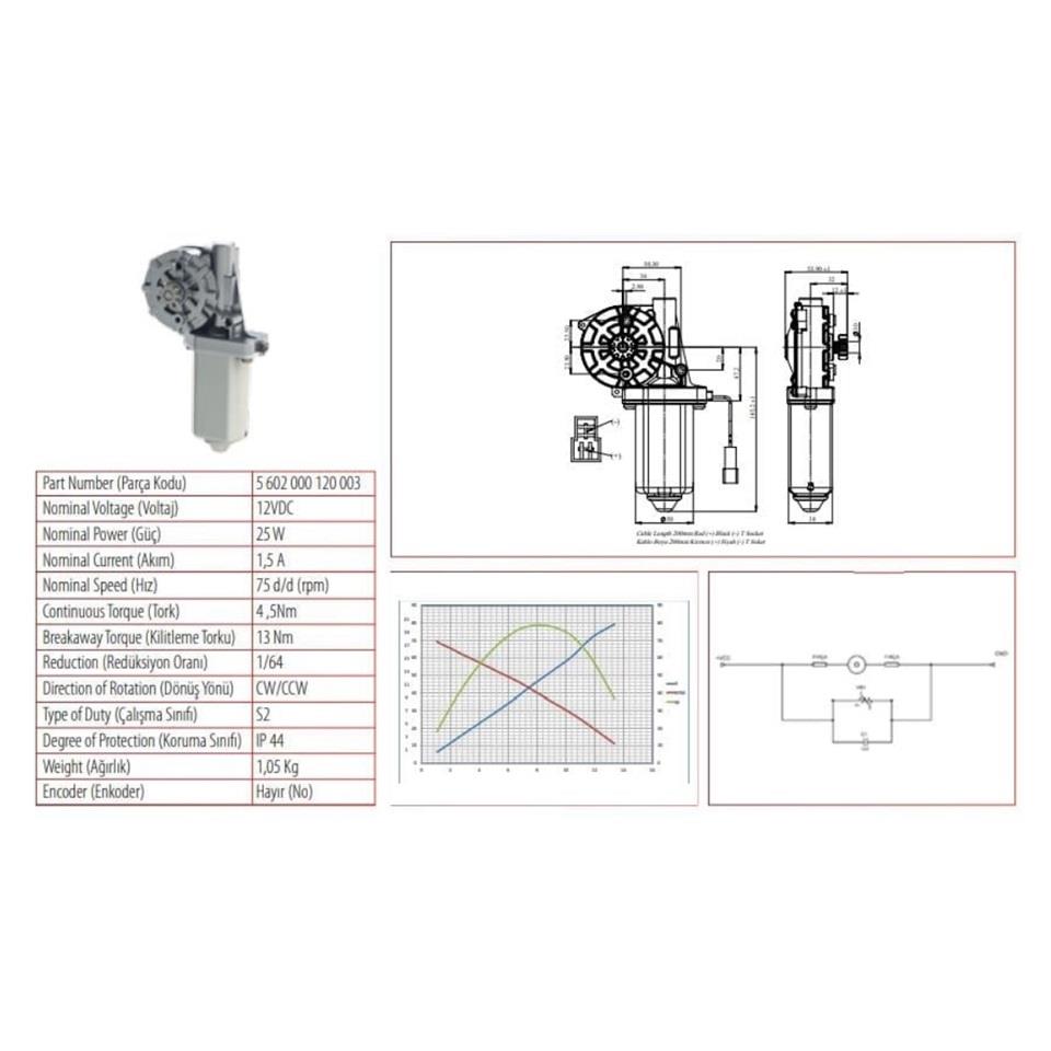 KORMAS 12V CAM KALDIRMA MOTORU (SÜRGÜLÜ OTOMATİK KAPI--KAYAR BASAMAK) UNIVERSAL