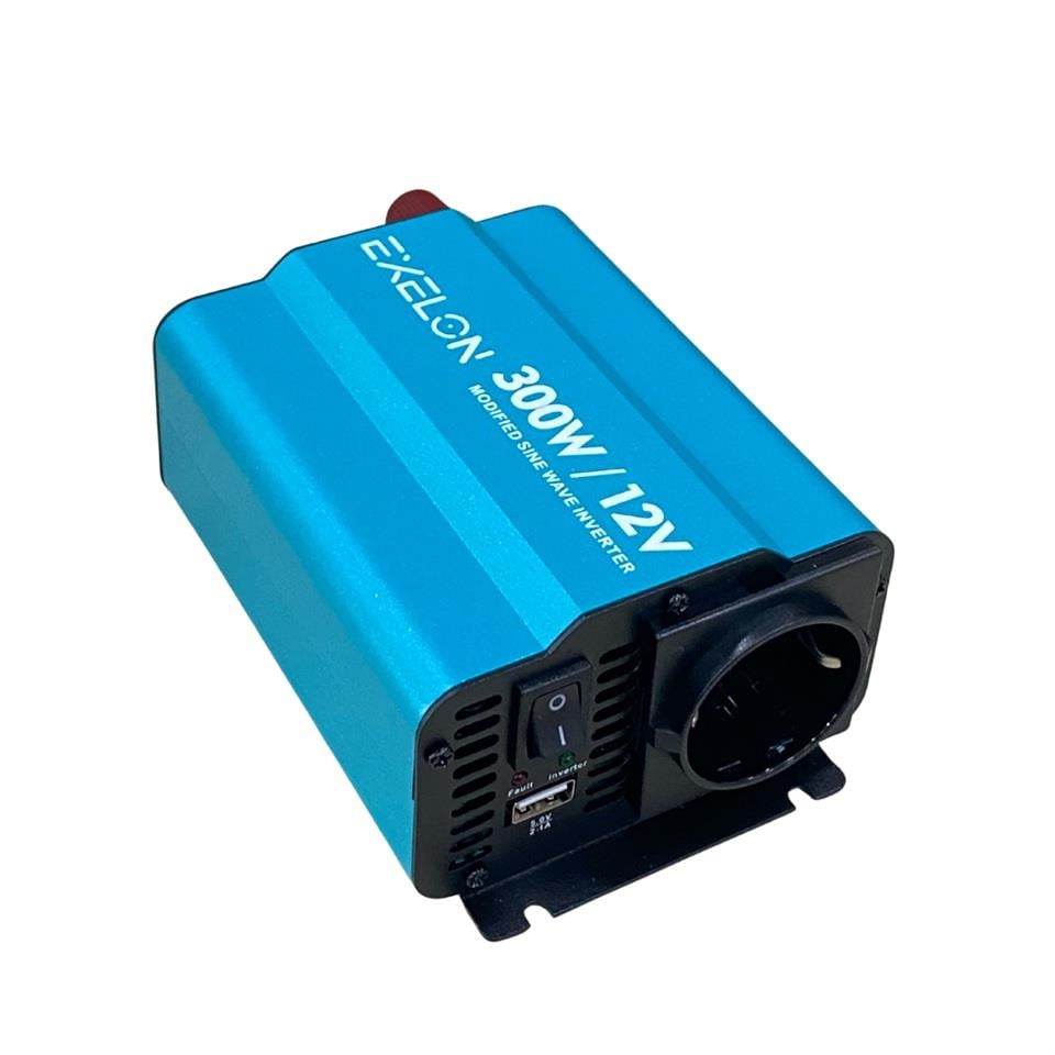 EXELON 12V DC > 220V AC İNVERTER 300W (MODİFİYE SİNÜS) (USB ÇIKIŞLI-MAŞALI)
