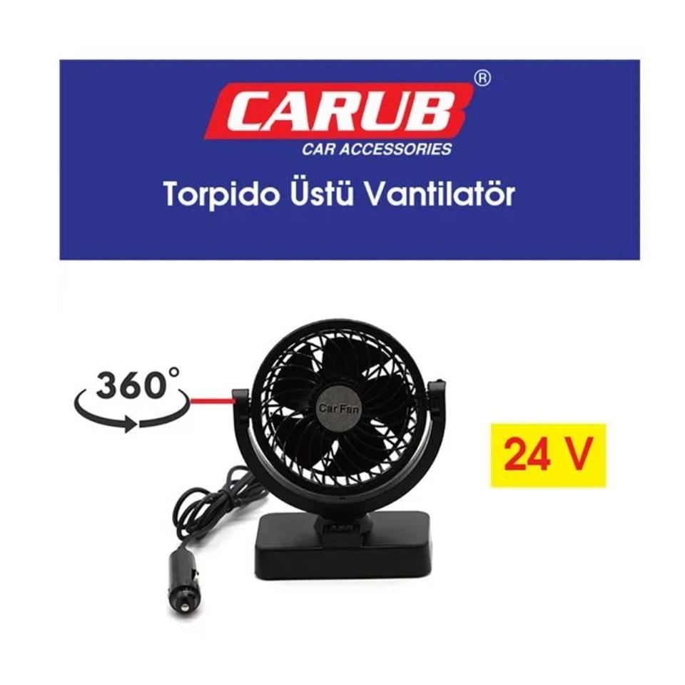 24V VANTİLATÖR 4 '' (ÇAKMAK FİŞLİ) (TORPİDO ÜSTÜ) (ÇİFT DEVRE) (360° AYARLANABİLİR) (135*85*152 MM)