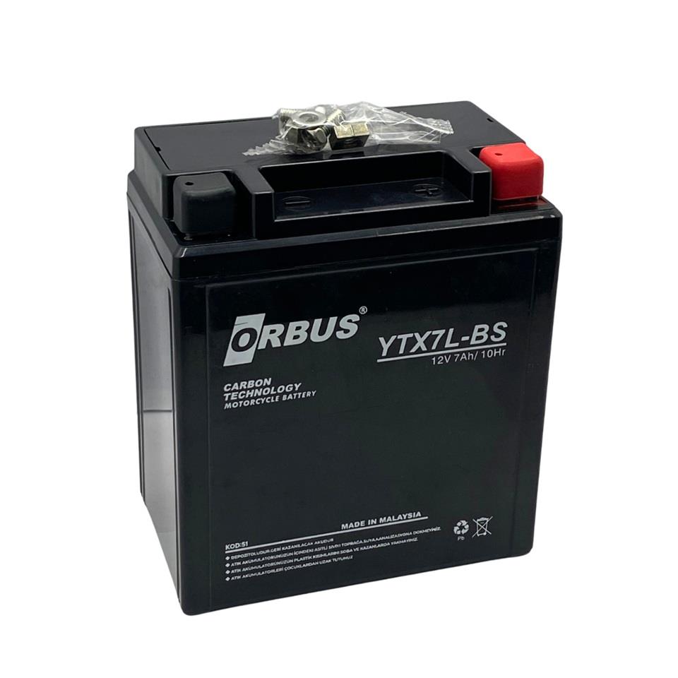 ORBUS 12V 7 AH MOTOSİKLET AKÜSÜ (113*70*130) (YTX7L-BS) (SMF) (2,3 KG) (CARBON)