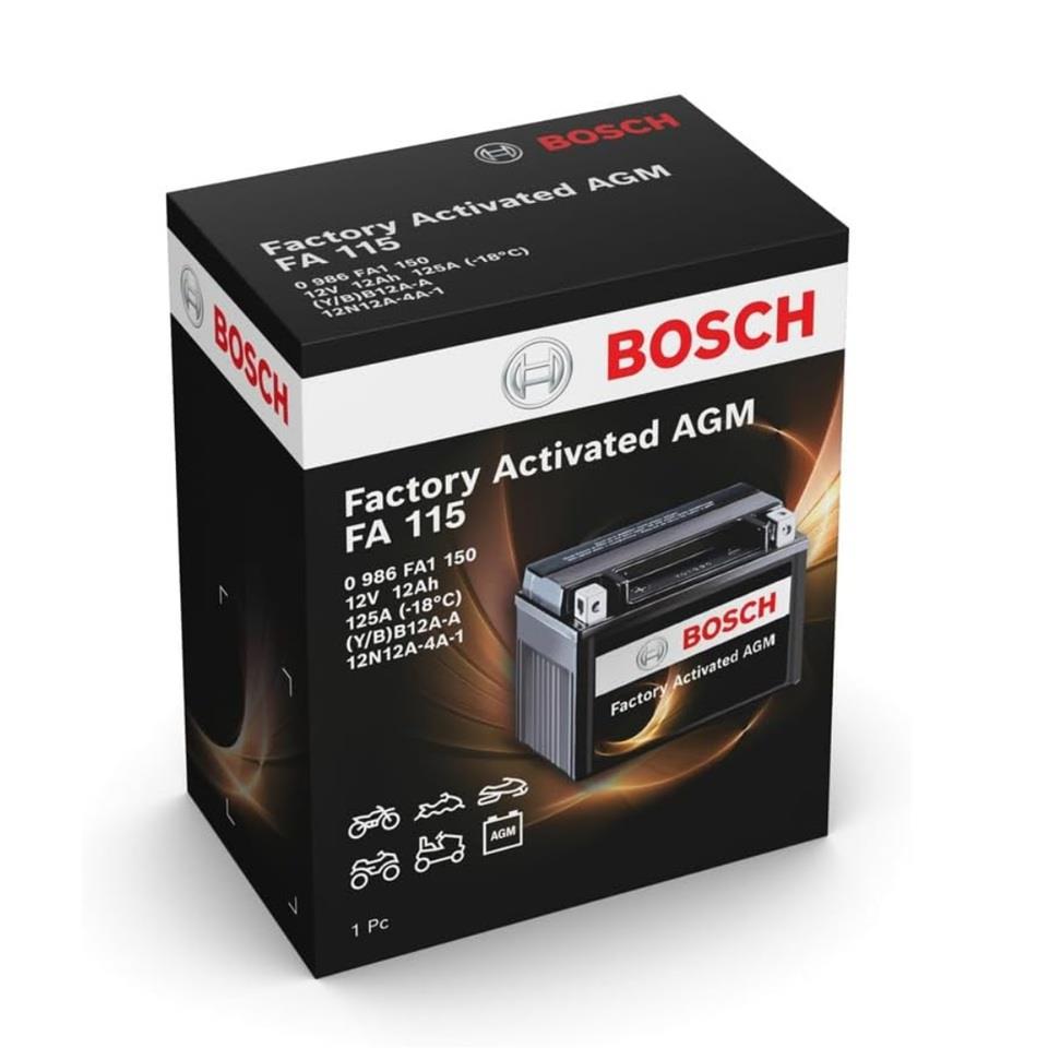 BOSCH 12V 12 AH MOTOSİKLET AKÜSÜ AGM 125 A (EN) (134*81*160) ) (YB12A-A) (12N12A-4A-1) (BB12A-A)