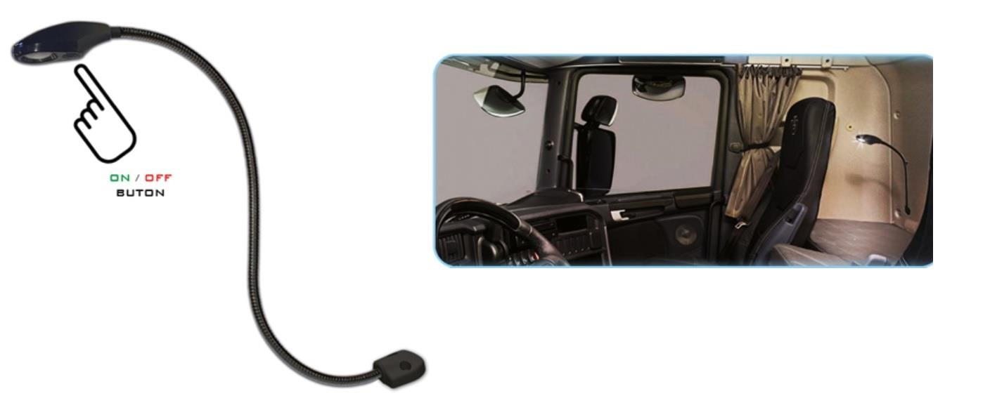 12V-24V HARİTA OKUMA LAMBASI LEDLİ (KUĞU BOYNU) (ON-OFF BUTONLU)