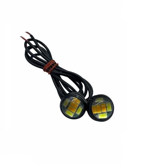12V GÜNDÜZ SÜRÜŞ LEDİ YUVARLAK SARI-BEYAZ (2 LEDLİ) CIVATALI (MERCEKLİ) (18 MM) (2 AD)