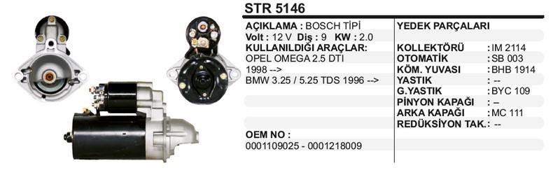 12V MARŞ MOTORU BOSCH TİPİ 9 DİŞ 2 KW BMW DİZEL