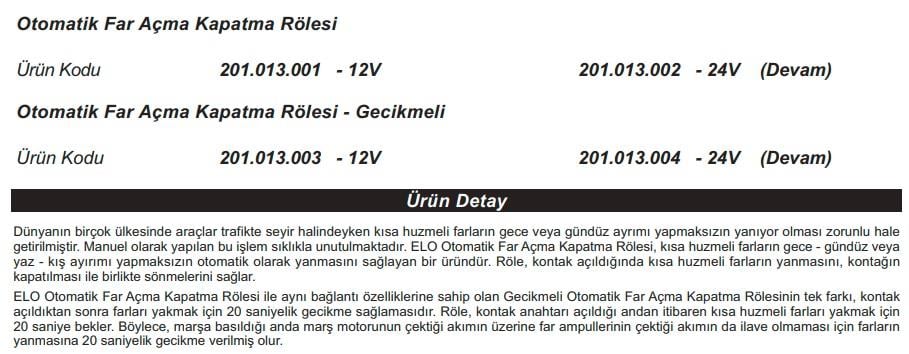 ELO 12V OTOMATİK FAR AÇMA VE KAPAMA RÖLESİ