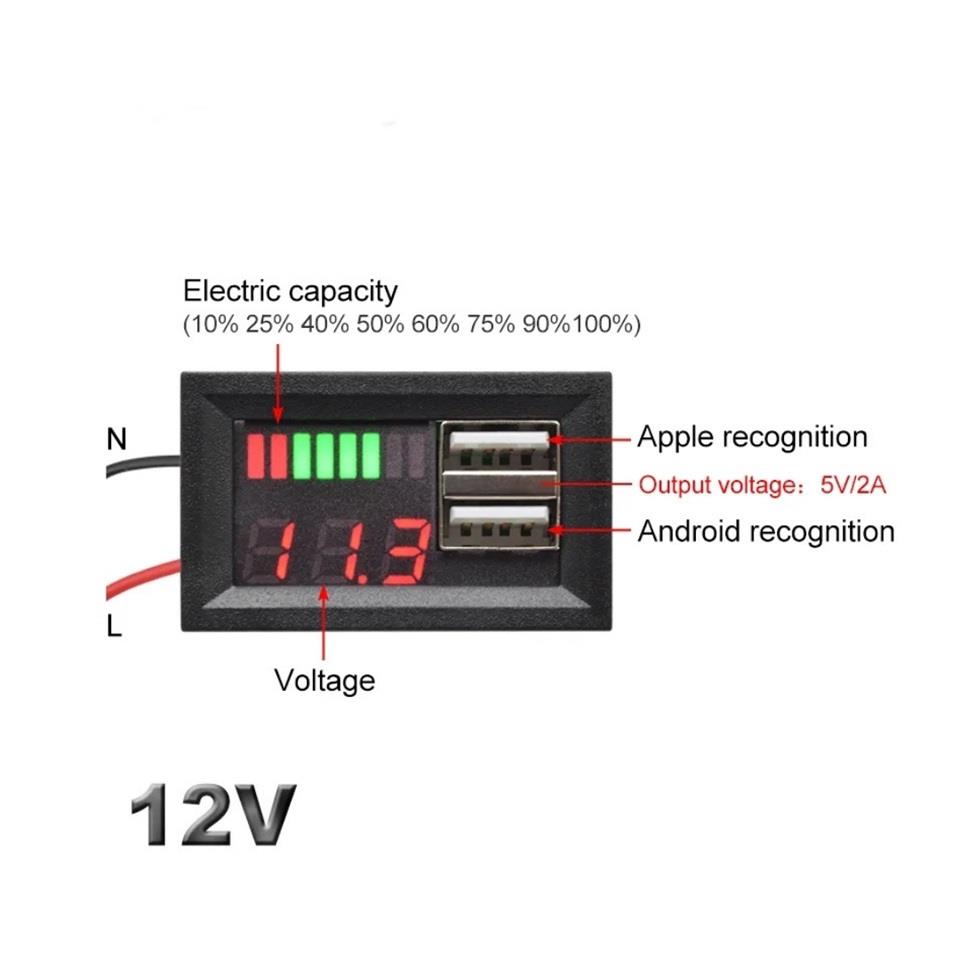 12V DİJİTAL VOLTMETRE (TEK EKRAN) (5V 2A USB X 2) (45*26 MM)