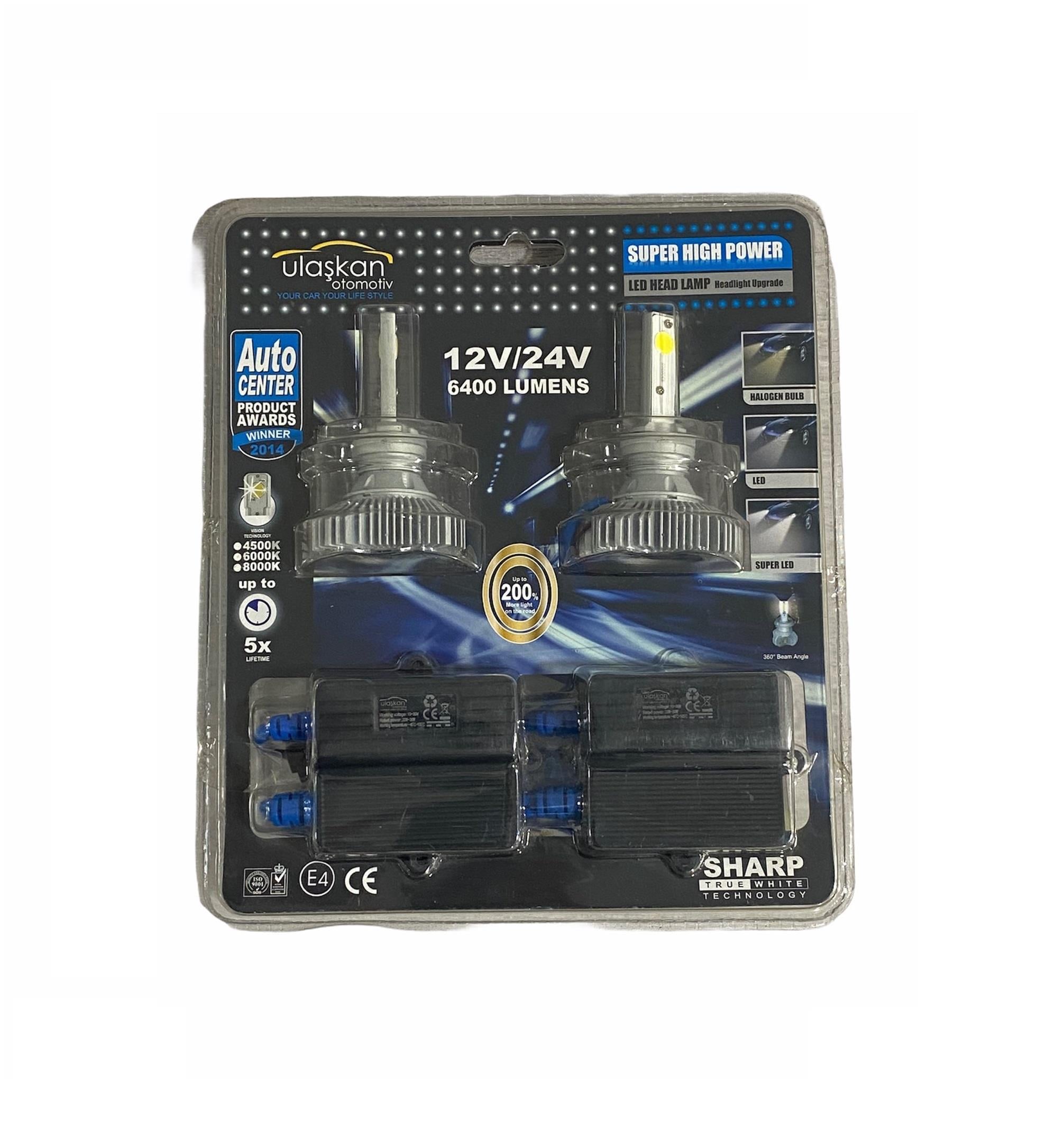 12V-24V H27 COB LED XENON FAR AMPUL SETİ 6000K 6400 LÜMEN